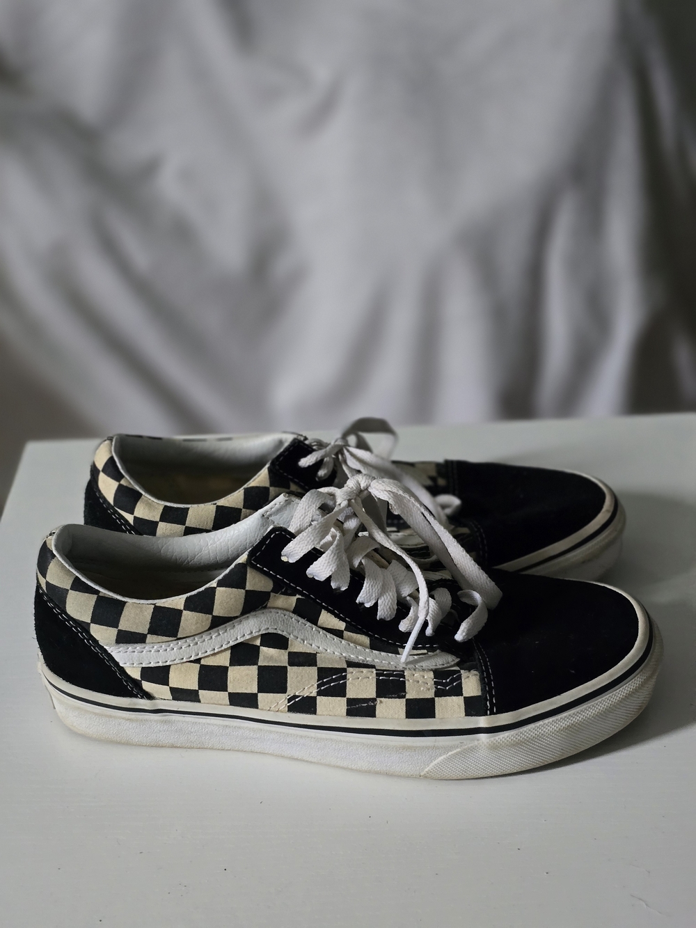 Vans Old Skool Checkerboard Low-Top Sneakers - Black / Cream Womens 8.5/Mens 7